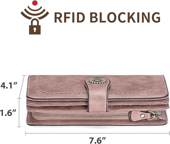 SENDEFN Wallets for Women Leather Credit Card Holder with RFID Blocking Large Capacity Wristlet | with RFID Blocking, Large Capacity, Wristlet, with RFID Blocking, Large Capacity, Wristlet