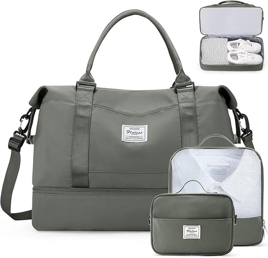 Weekender Bags for Women,Travel Duffle Overnight Bag with Shoe Compartment,Personal Item Carry On Bag,Gym Bag,3 Pcs Set
