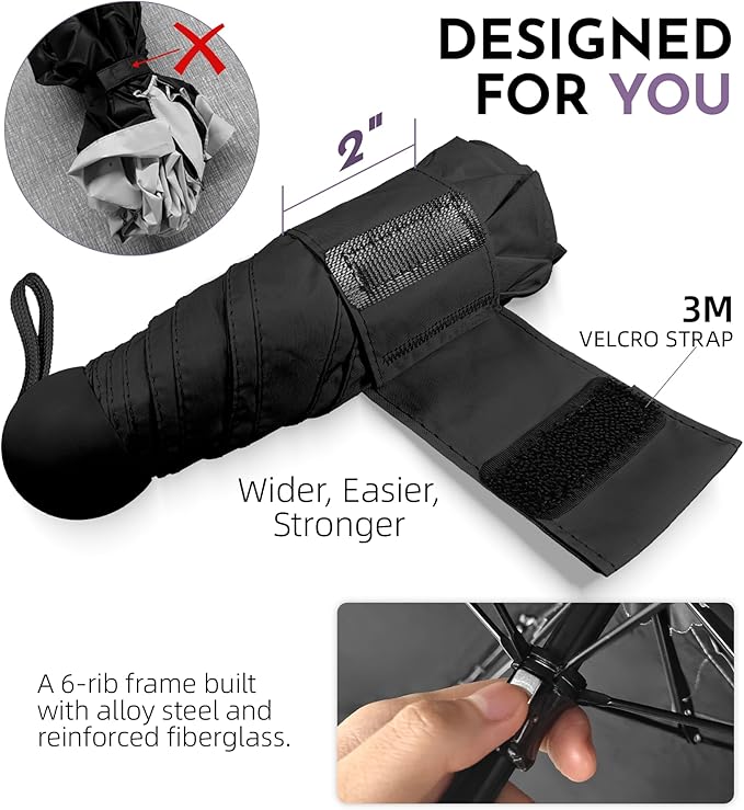 Travel Mini Umbrella Compact Small & Lightweight, UV Rain Protection, Pocket-Sized Folding Umbrellas with Quickdraw & Case for Men Women & Kids Backpack
