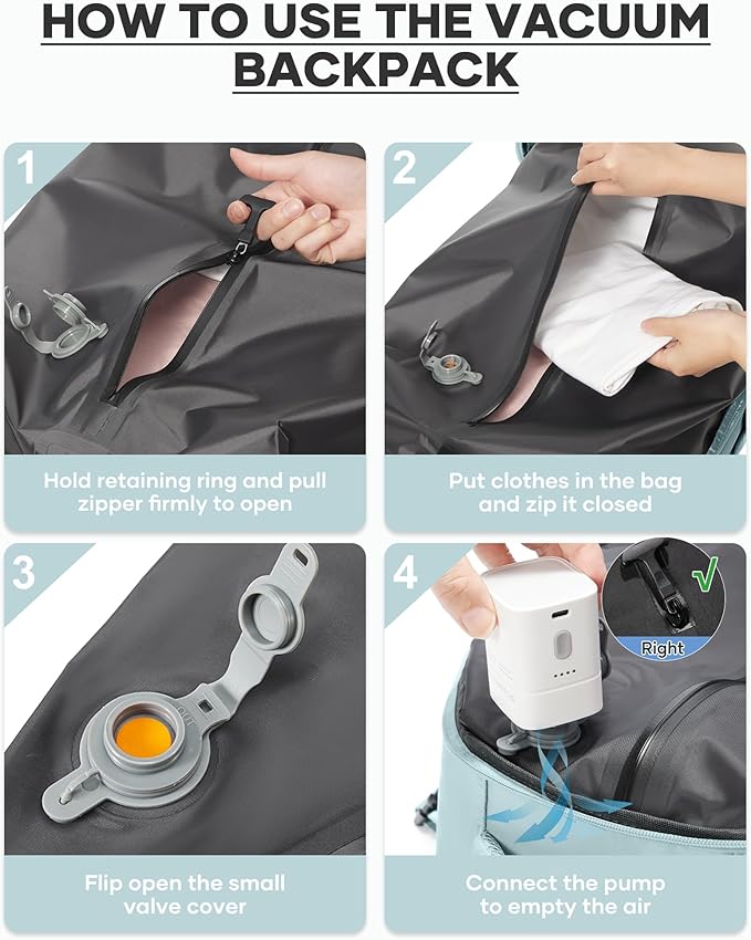 coofay Vacuum Backpack Travel with Pump Vacpack Travel Backpack with Vacuum System Mochila de Viaje Compresion al Vacio Easyvacpack Airbag Backpacks for Traveling Carry on Luggage