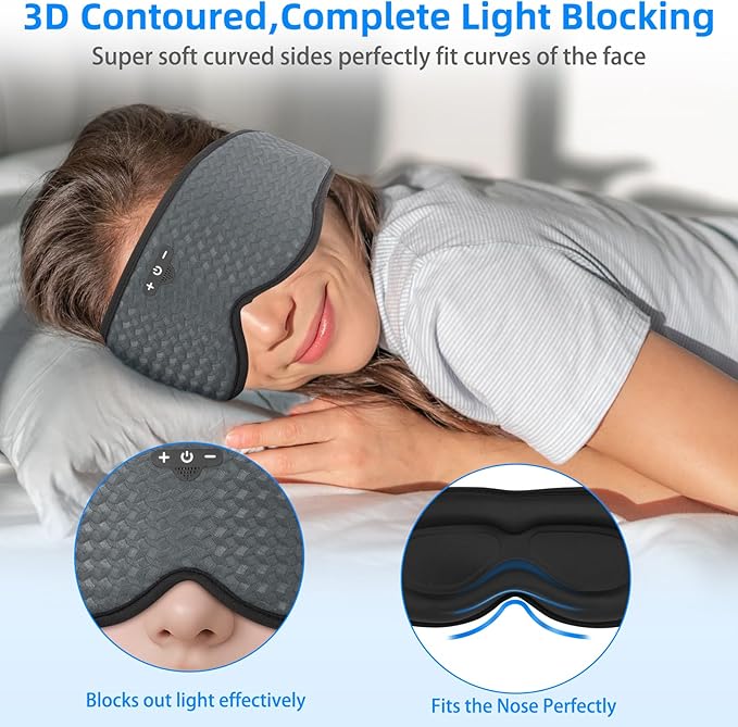 Sleeping Eye Mask with Bluetooth Headphones, 3D Sleep Eye Mask, Adjustable Sleep Mask for Men Women, Bluetooth Sleep Mask for Light Block Out