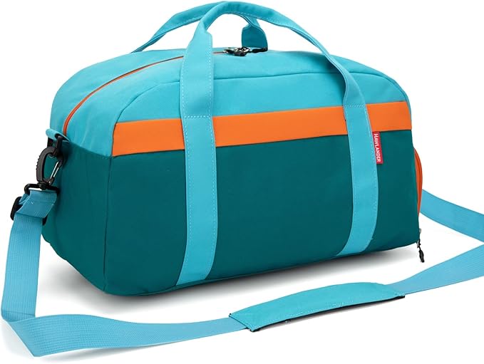 HawLander Kids Duffle Bag for Boys or Girls, Fit Sports Practice, or Overnight Travel Weekend (Blue Green)