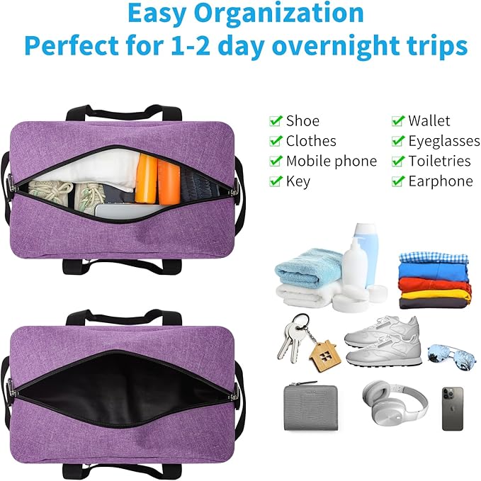 Small Gym Bag 14 inch lightweight Carry On Mini Duffel Bag for Travel Sport - Lavender Purple