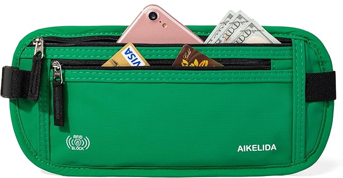 Money Belt - Slim Passport Holder RFID Blocking Travel Wallet Undercover Fanny Packs for Men Women - Green