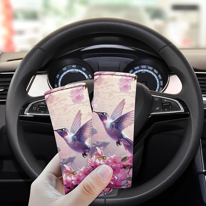 BIGCARJOB 2 Pcs Luggage Handle Cover for Suitcase with Pink Hummingbird Flower Print Travel Suitcase Handle Sleeve Covers Identifier Travel Bag Wraps Luggage Accessories