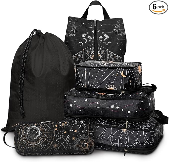 6 Pcs Compression Packing Cubes for Travel, Waterproof Luggage Organizer Washable Storage Bags Set - Packaging Cubes for Backpack Travel and Carry-Ons
