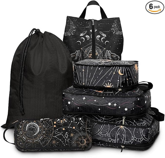 6 Pcs Compression Packing Cubes for Travel, Waterproof Luggage Organizer Washable Storage Bags Set - Packaging Cubes for Backpack Travel and Carry-Ons