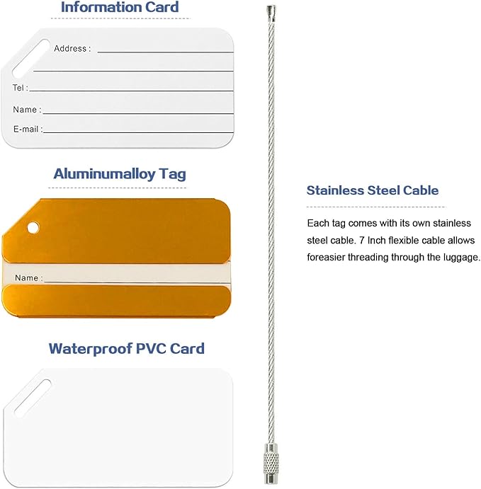 Aluminum Luggage Tags, Luggage Tag Holders for Travel Luggage Baggage Identifier by Ovener (2Pack Gold)