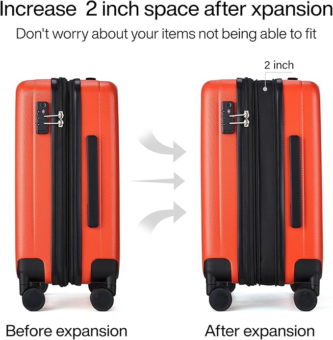 Hanke Expandable Hardshell Luggage Sets 3 piece Carry On Luggage with Wheels Suitcases Lightweight Checked Tsa Luggage Rolling Large Suitcase Travel Luggage Bag Woman Men 20/24/29 Inch(Orange)