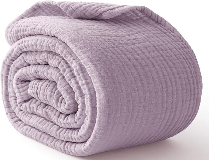 100% Cotton Muslin Blanket California King 120" x 90", 6 Layers Breathable and Lightweight Oversized Blankets for Bed, Soft Cooling Gauze Blanket for Adults All Season, Lavender