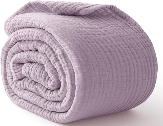 100% Cotton Muslin Blanket California King 120" x 90", 6 Layers Breathable and Lightweight Oversized Blankets for Bed, Soft Cooling Gauze Blanket for Adults All Season, Lavender