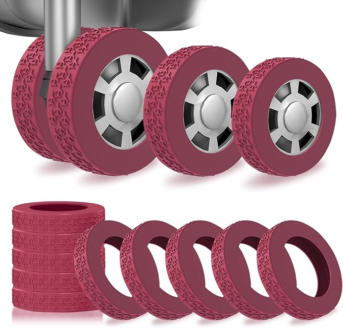 10 Pack Luggage Wheel Covers, 3 Size Protector Cover for 2.36-2.56" Suitcase Spinner Wheels, Upqraded Wear-Resistant, Silent, Shock Absorption Luggage Accessories for Carry-On Travel (Red, L)