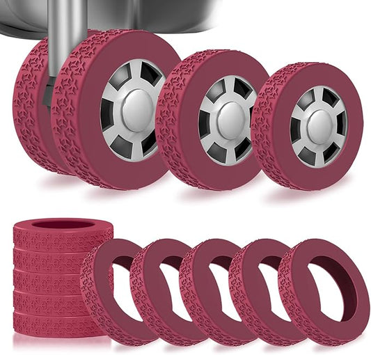10 Pack Luggage Wheel Covers, 3 Size Protector Cover for 2.36-2.56" Suitcase Spinner Wheels, Upqraded Wear-Resistant, Silent, Shock Absorption Luggage Accessories for Carry-On Travel (Red, L)