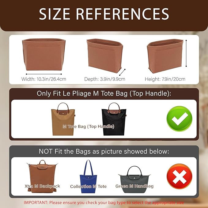 Premium Felt Purse Organizer Insert for Longchamp Le Pliage, Zipper Long Champ Bag Organizer Insert with Cup Holder, 8 Compartments