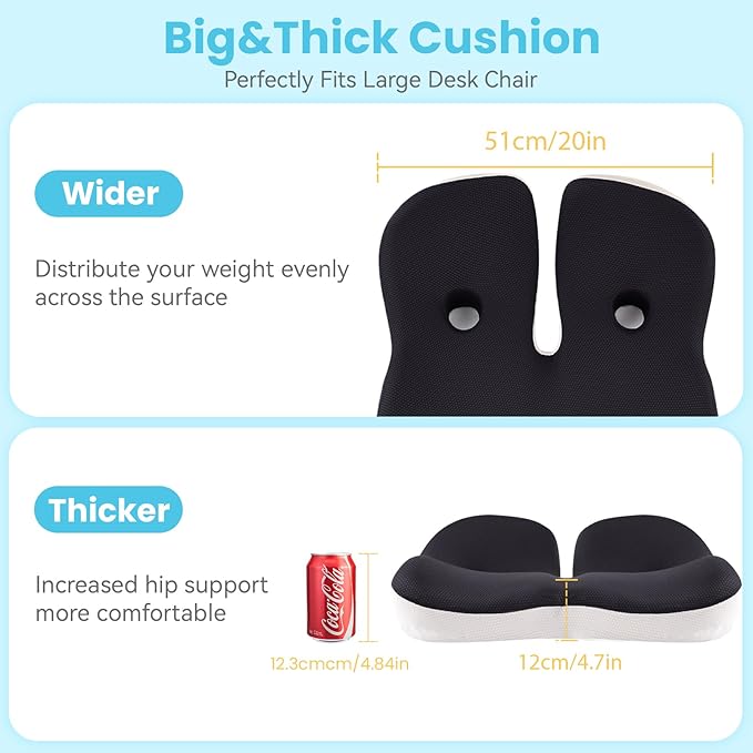 Seat Cushion,Office Chair Memory Cushion, Ergonomic Design, Relieve Sciatica and Long-Term Sitting Pain, Suitable for desks, car Seats, Games, wheelchairs