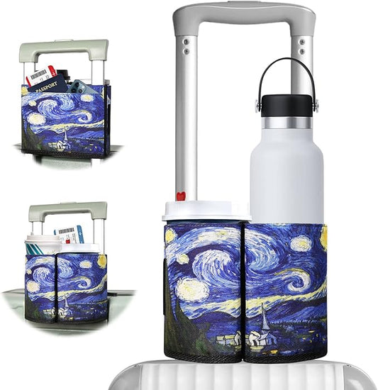ACdream Luggage Cup Holder, Suitcase Drink Carrier, Free Hand Portable Water and Coffee Caddy Attachment, Flight Attendant Gift Gadgets, Airport Travel Accessories for Airplane, Starry Night