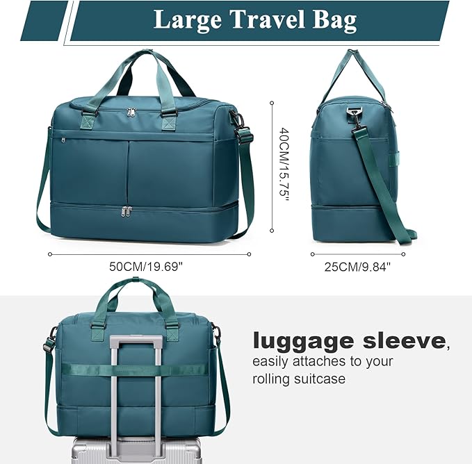 Weekender Bags for Women - 50L Large Travel Duffle Bag with Shoe Compartment - Carry on Overnight Bag for Travel, Weekend Getaway, Gym, Hospital