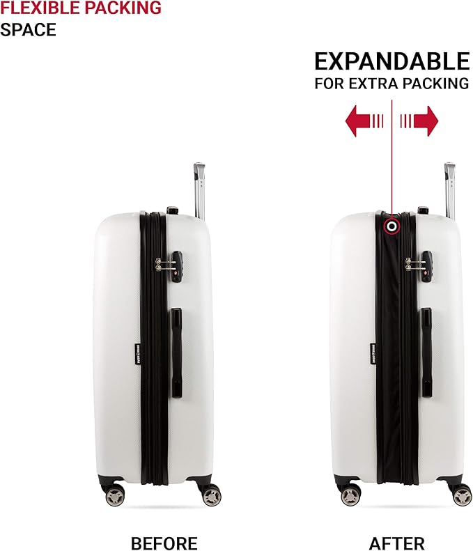 SwissGear 7272 Energie Expandable Hardside Luggage with Spinner Wheels and TSA Lock, White, Checked-Large 27-Inch