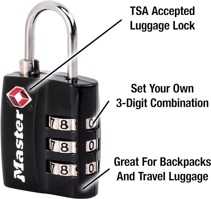 Master Lock 4680DBLK TSA-Approved Luggage Lock, 1-3/16-in. Wide, Black (Pack of 2)