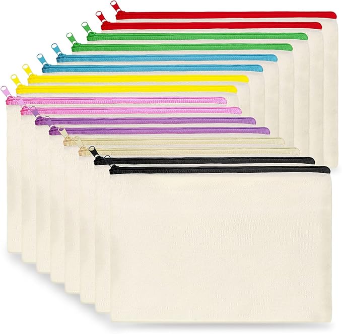 Koolmox Canvas Cosmetic Bag Bulk, 16pcs 9x7'' Zipper Pouch, Plain Canvas Pencil Bag, Pen Bags, Black Cosmetic Bags Bulk for DIY Crafts, Vinyl Print, Personalization, Decoration, Painting
