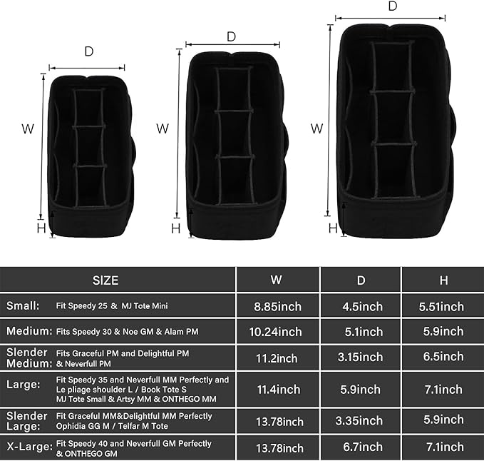 ZTUJO Purse Organizer Insert, Felt Bag Organizer For Handbag, 13 Colors, 6 Sizes (Large, Black)