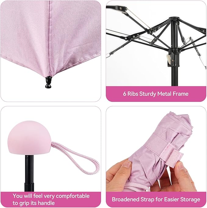 Mini Umbrella for Travel, Compact Folding Umbrella with Case, Lightweight 0.45lb Small Pocket for Backpack and Purse, Rain and Sun Protection - UPF 50+ Windproof Travel Umbrella Compact Mini for Outdoor Use