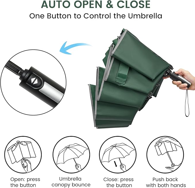 G4Free 54/62 Inch Windproof Inverted Umbrella with Reflective Stripe Large Compact Reverse Golf Umbrella for Rain 10 Ribs Double Canopy Travel Umbrella Automatic Open Close