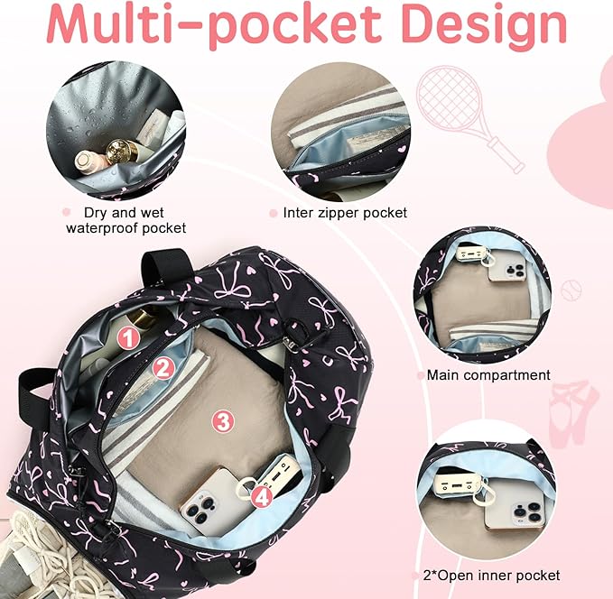 LOIDOU Kids Duffle Bag for Girls, Lightweight Kids Overnight & Weekender Travel Bag with Shoe Compartment and Wet Pocket, Cute Duffel Bags for Toddler Dance, Girls Sleepovers, Gym & Weekend Trips
