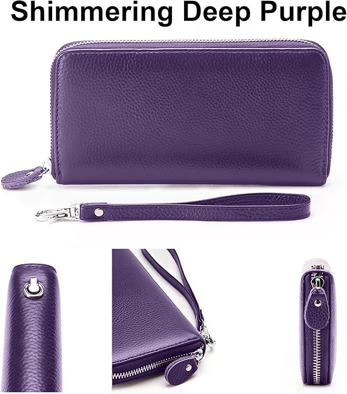 Moflycom Womens Wallet RFID Blocking Genuine Leather Zip Around Wallet Clutch Wristlet Travel Long Purse for Women