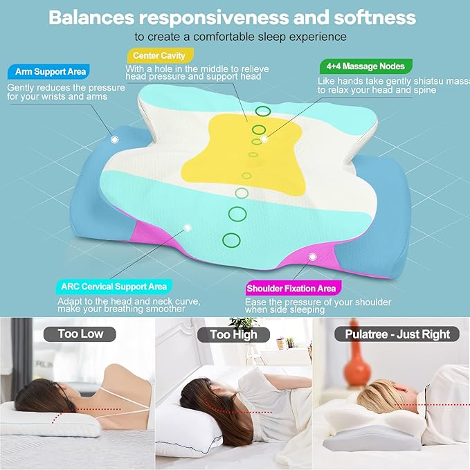 Cervical Pillow for Neck, Odorless Contour Memory Foam Pillows, Ergonomic Orthopedic Bed Pillows for Sleeping, Support Side Back Stomach Sleeper (Queen)