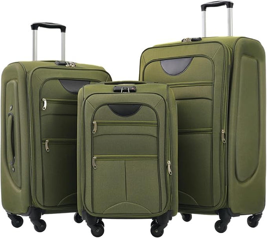 Softside Luggage Sets 3 Piece - 20" Carry-On, 24” & 28” Checked Luggage Set, Expandable Luggage Lightweight Suitcase with Spinner Wheels & TSA Lock for Family Extended Travel (Army Green)