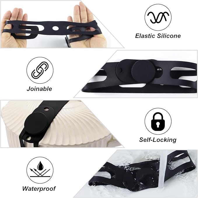 3-Pack Reusable Silicone Latch Strap, Secures Slow Cooker Lid, Pot, Bento Box, 21in Durable Elastic Self-Lock Tie for Organizing&Bundling Cords, Curtain, Yoga Mat (Black&Black&Black)