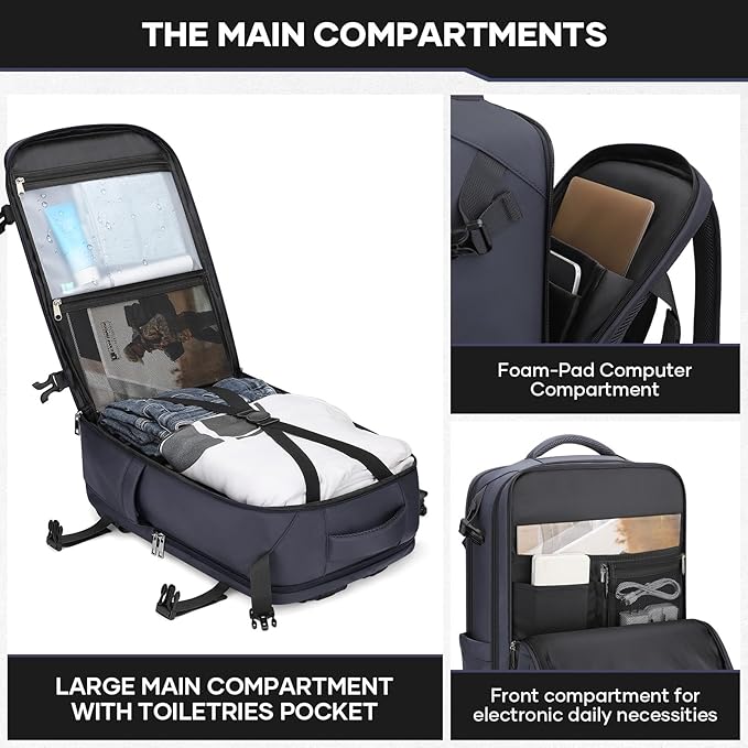 Maelstrom Travel Backpack for Men Women, 35L Carry on Backpack for Traveling on Airplane,with Belt Bag&Shoe Compartment,Waterproof Laptop Backpack fit 17”Laptop-Mystery Grey