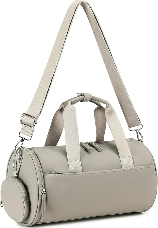 Mini Gym Bag for Women Girls Cute Small Duffle Bag 12'' with Multifunctional Pockets Workout Sport Bags Dance,Fitness,Yoga (Grey-Purple)