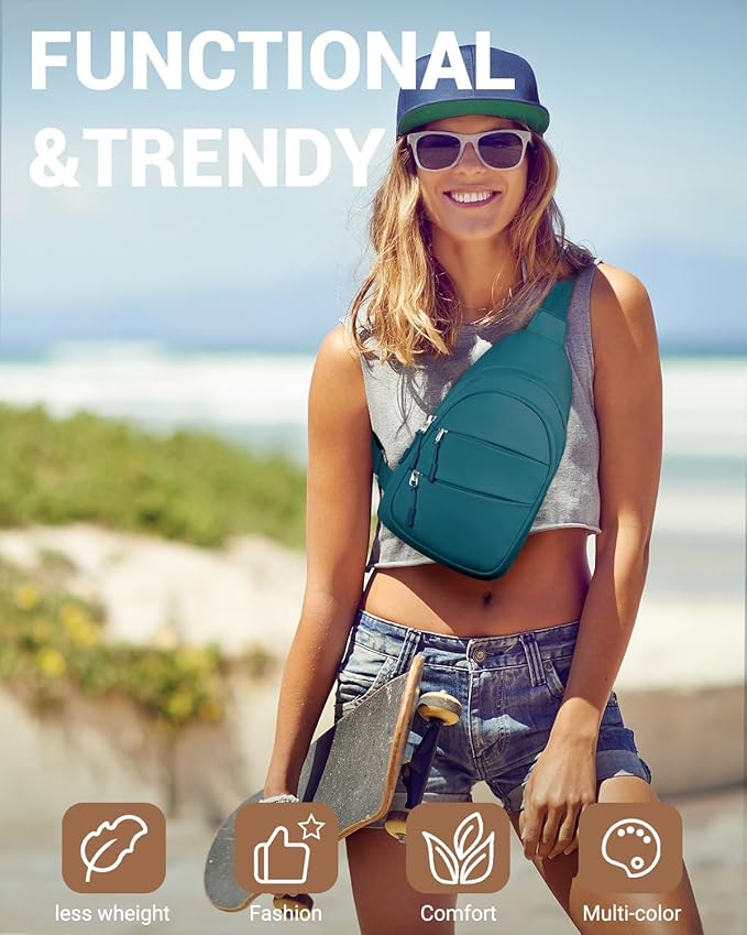 Tuwubi Crossbody Bags for Women, Sling Bag for Men, Small Hiking Backpack Anti Theft Lightweight for Outdoors Travel （M, Teal Blue）