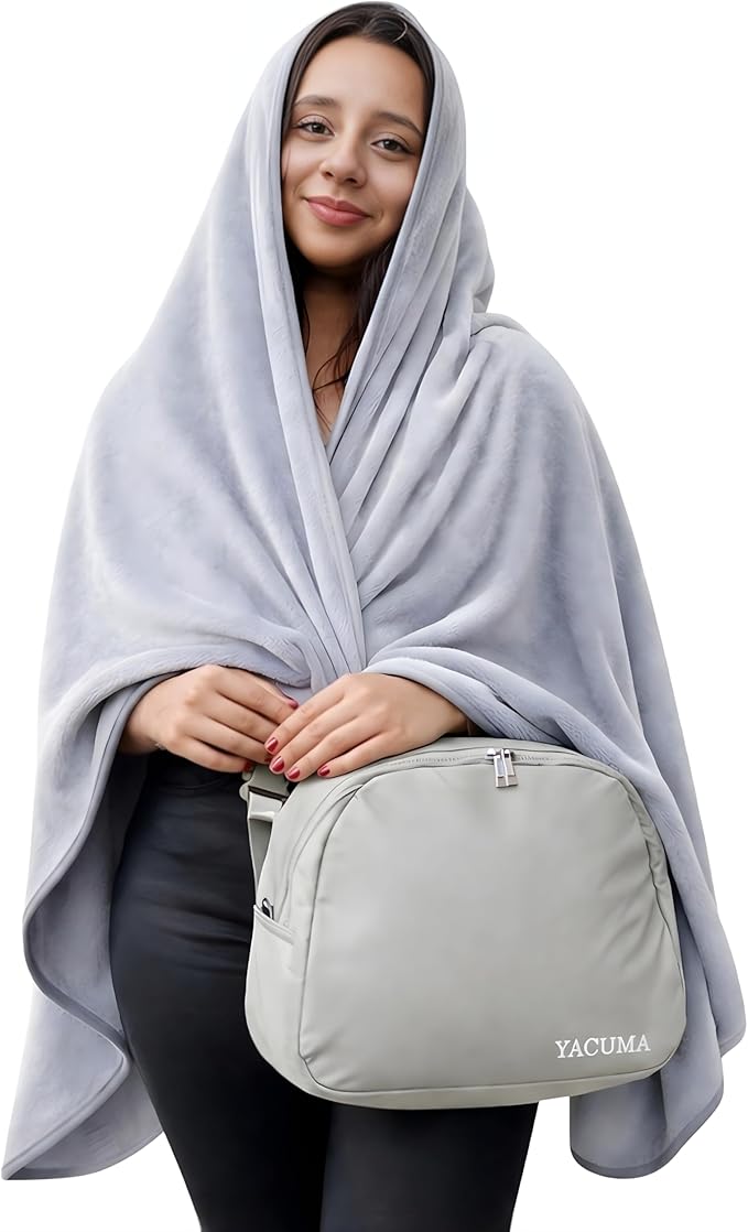 Travel Blanket Airplane – Ultra Soft Flannel 40”x60”, Cozy Compact Blanket with Organizer Bag, Lightweight Comfort for Flights & Home