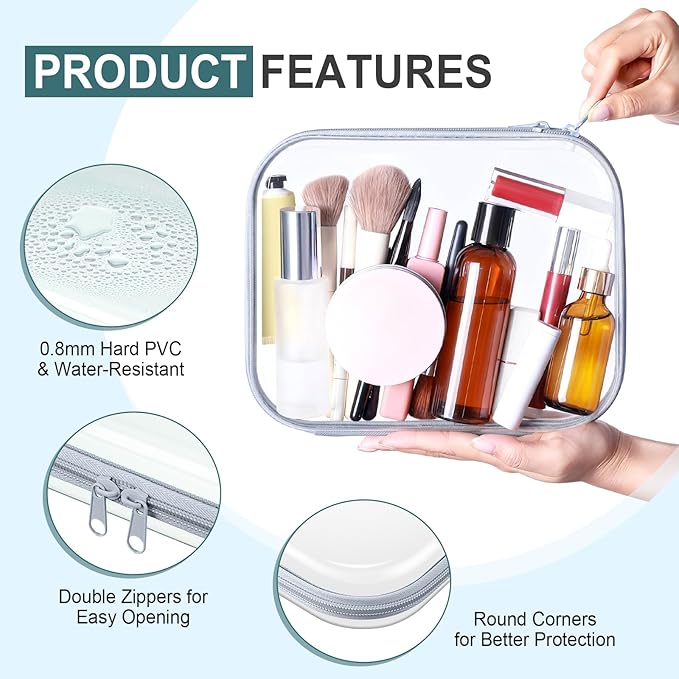 Sanwuta 6 Pcs Clear Hard Zipper Case Plastic Zipper Pouches Transparent Makeup Bag Pencil Case Pouches Toiletry Diaper Bag for Travel Toy Storage Organizer Bins(Blue-green,9.84 x 7.87 x 2 Inch)