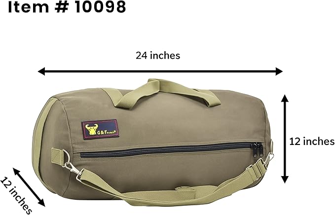 Waxed Canvas All Purpose Military Style Duffle Bag, Water-Resistant, Adjustable Strap, Fully Lined, Double Zipper Closure, heavy Duty, Olive Green