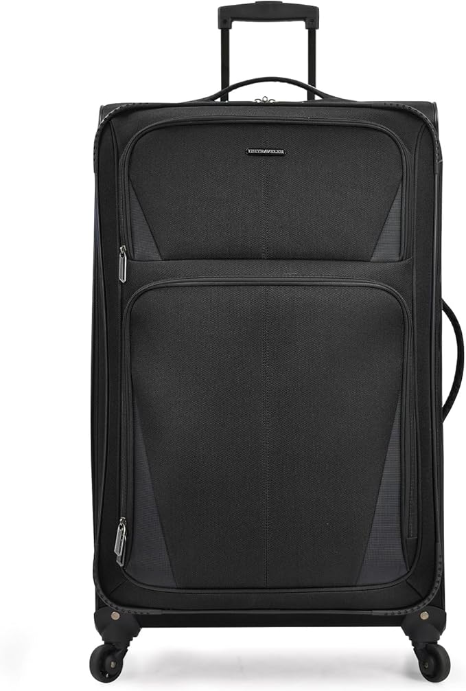 U.S. Traveler Aviron Bay Expandable Softside Luggage with Spinner Wheels, Black, Large 31-Inch