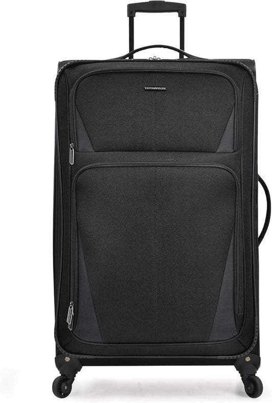 U.S. Traveler Aviron Bay Expandable Softside Luggage with Spinner Wheels, Black, Large 31-Inch