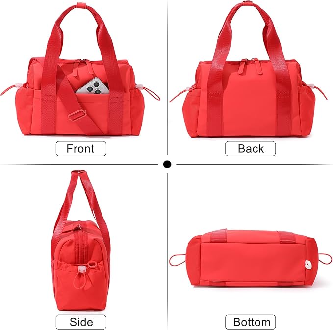 Small Gym Bag for Women, Mini Crossbody Gym Duffle Bag with Wet Compartment, Carry on Gym Tote Bag for Workout Dance Sport Travel (Mini-Red)