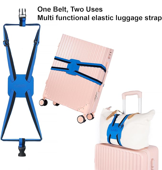 Luggage Straps for Suitcases, Travel Accessories to Connect Two Suitcase, Add A Bag Luggage Strap for Carry On Luggages Adjustable Buckle Belt (Black/Blue-1pcs)