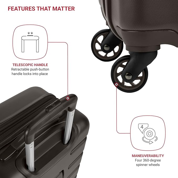 SwissGear 7366 Signature Hardside Expandable Luggage with Spinner Wheels, TSA Lock, Cup-Holder, Chocolate, Carry-On 19-Inch