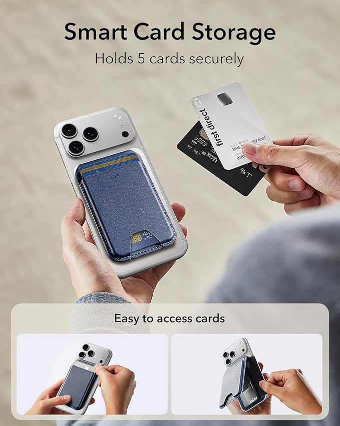 ESR for MagSafe Wallet with Stand, RFID Blocking, MagSafe Ring Included, 5 Cards Holder for Phone Case, Slim Magnetic Wallet for iPhone 17e/17/16/15/14/13/12 (Not for mini), Selected Samsung, Blue