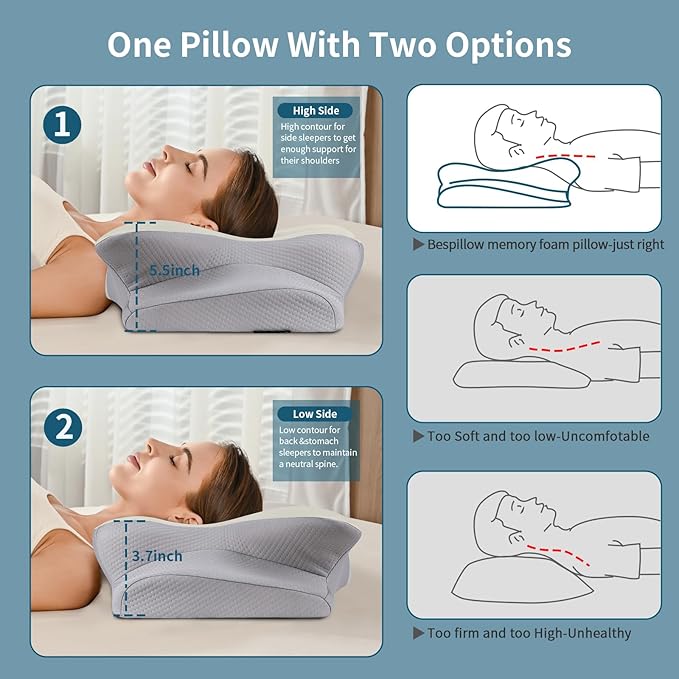 Cervical Neck Pillow for Pain Relief - Cooling Side Sleeper Pillow for Sleeping, Ergonomic Memory Foam Pillows for Neck Support, Contour Orthopedic Bed Pillow for Back Stomach Sleepers