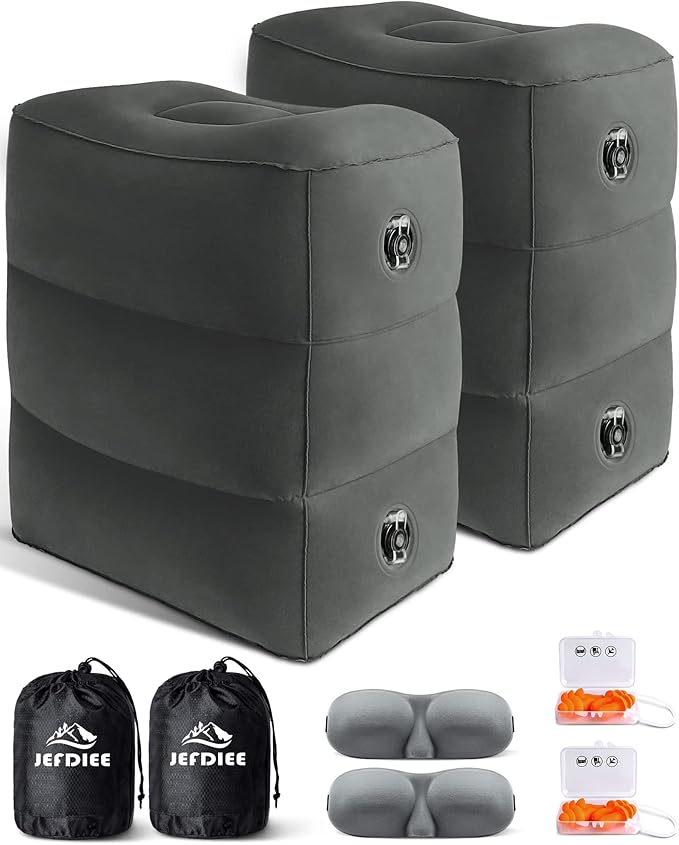 JefDiee Inflatable Foot Rest Pillow, Kids Airplane Bed, Adjustable 3 Layers Height Leg Rest Pillow, Airplane Travel Essentials Great for Airplane, Office, Home, Trains, Cars