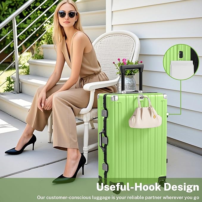 Krute Aluminum Frame Luggage 28 Inch Checked Suitcase with Spinner Wheels TSA Approved No Zipper Hard Shell Luggage PC+ABS Travel Suitcase
