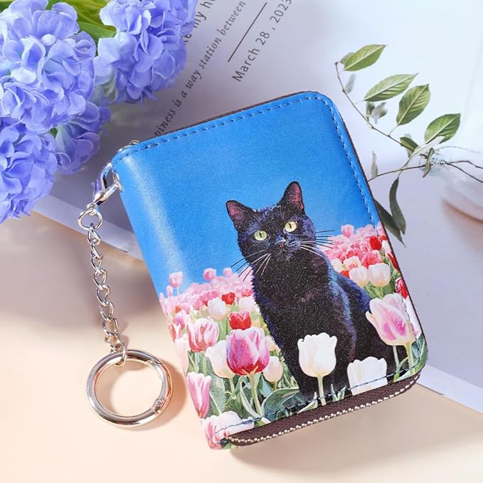 FurArt Zipper Wallet Women, RFID Blocking Credit Card Wallet, Business Card Holder, Compact Size KeyChain Wallet