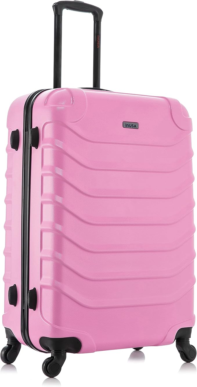 InUSA ENDURANCE Luggage with Spinner Wheels | Durable Lightweight Hardside Suitcase, Spacious Travel Bag with Handle and Trolley | 28-Inch Large Checked Luggage | Pink