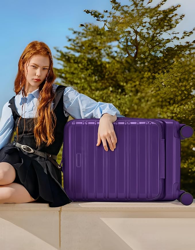LARVENDER Carry On Luggage 22x14x9 Airline Approved, 20 Inch Expandable PC+ABS Hardside Carry On Luggage with Front Pocket Spinner Wheels TSA Lock for Women Men (Purple)